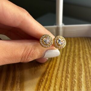 Elegant Gold and Silver Heart Stud Earrings